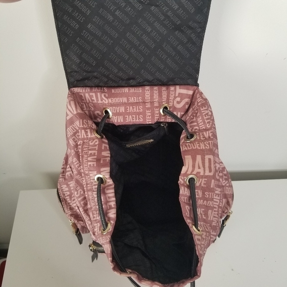 Steve Madden Branded Satin Drawstring Backpack Blush Pink - Picture 11 of 14